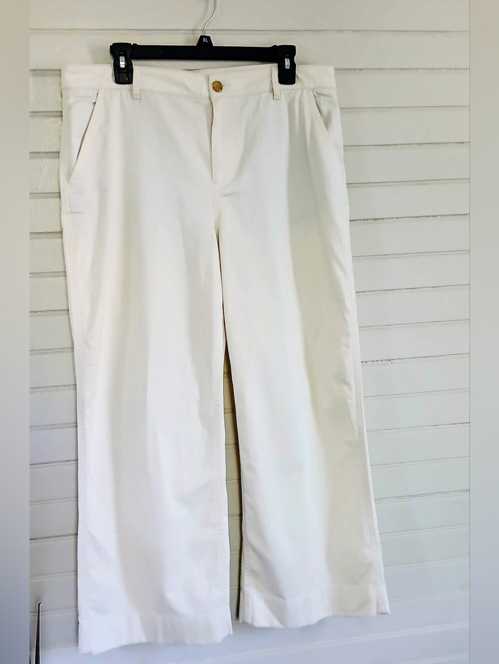 LL Bean Womens 16 Petite Comfort Stretch Mid Rise Wide Leg Chino Pants Cream